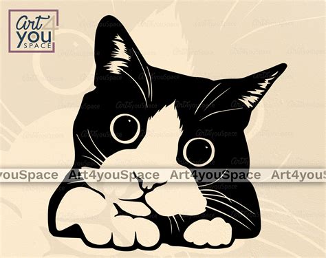 Cute Black Cat Svg Cricut Clipart Download Pet Face Peek A Etsy Hong Kong
