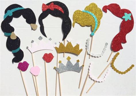 Disney Princess Inspired Glitter Photo Booth Prop Set Princess