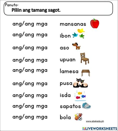 Pantukoy Na Ang At Ang Mga Worksheet Reading Vocabulary Grade 1