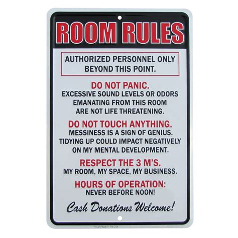 Room Rules Us Made Metal Sign Novelty Kids Bedroom Dorm Room Man Cave