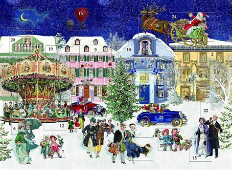 Traditional Advent Calendar Christmas Funfair Scene Glitter Finish