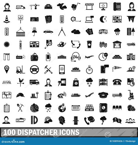 100 Dispatcher Icons Set Simple Style Stock Vector Illustration Of