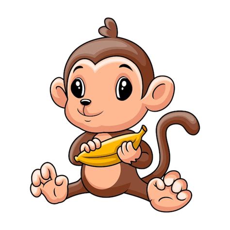 Gracioso Mono Bebé Sosteniendo Plátano Vector Premium