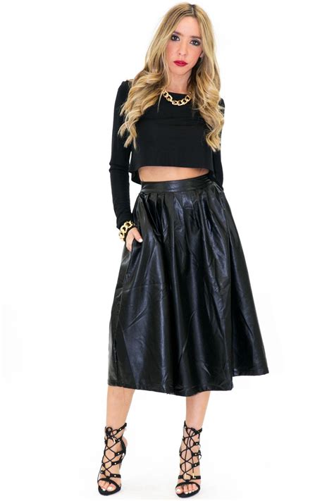 2017 2015 Women Fashion Pu Leather Skirt Long Skirt Mid Calf Black