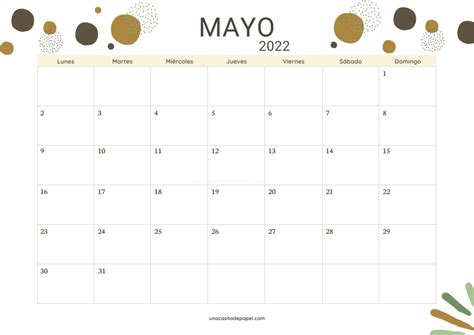Calendario Mayo 2022 Para Imprimir Gratis Una Casita De Papel