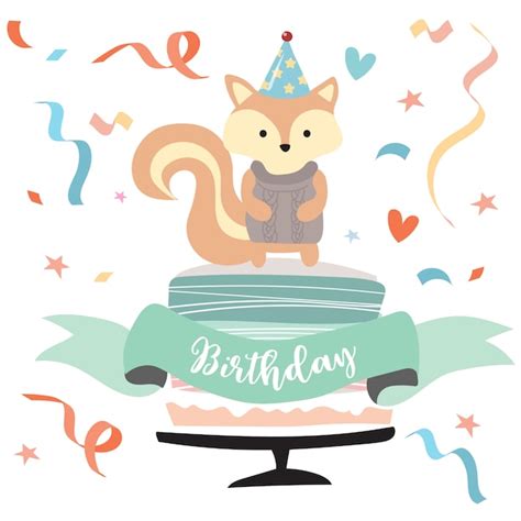 Premium Vector Cute Squirrel Birthday Invitation