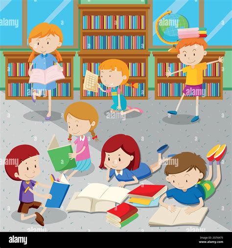 Students Reading Books In Library Stock Vector Image And Art Alamy