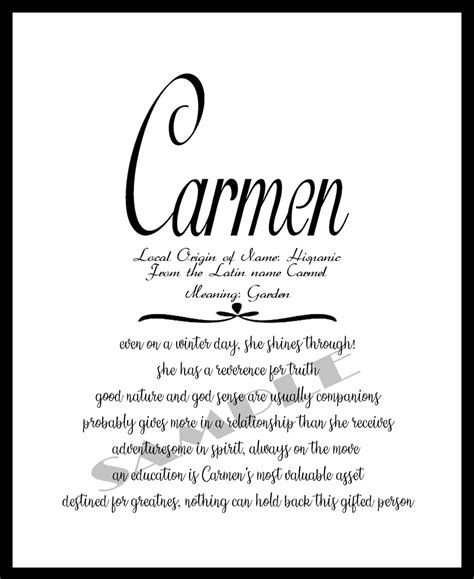 Carmen Name Meaning Print Digital Downloadbaby Name Meaning Etsy