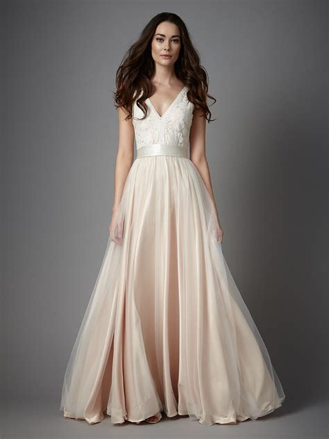 White wedding gowns with color flowers. BHLDN Tasmin (Blush color) New Wedding Dress Save 56% ...