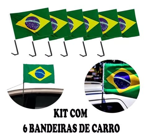 Bandeiras Com Haste Para Fixar Vidro Carro Do Brasil Kit 6