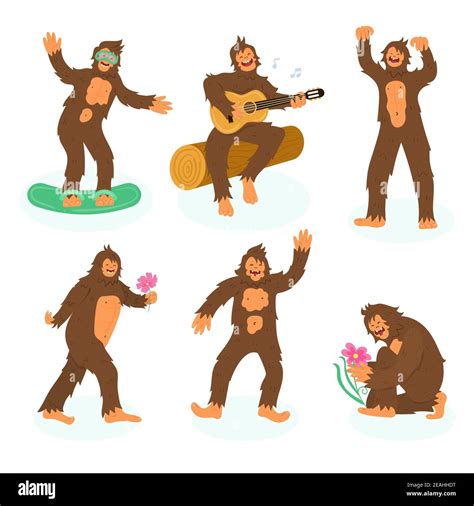 Cartoon Bigfoot Sasquatch Character Collection Vector Illustration