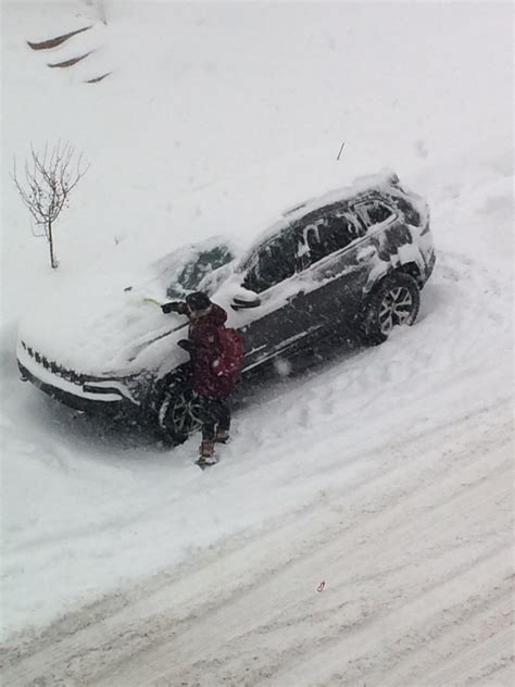 Here Is My Wife Thinking She Is Surprising Me Scraping Snow Off My Car