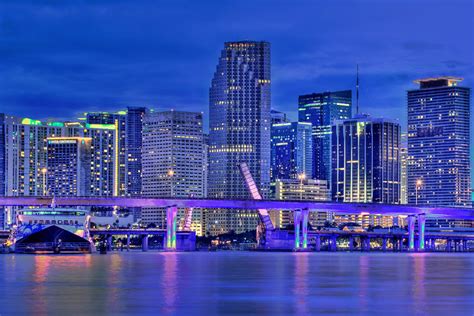 Miami City Downtown Skyline Panoramic Hdr Photo After Sunset Form