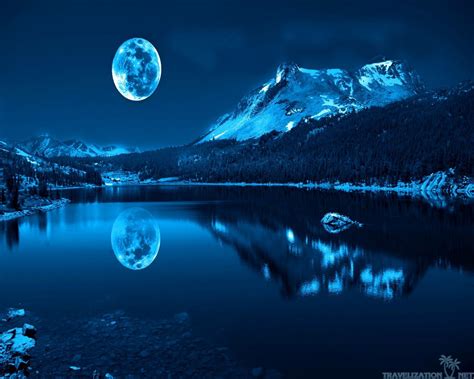 Free Download Hd Wallpaper Beautiful Blue Moon Over Lake Nature