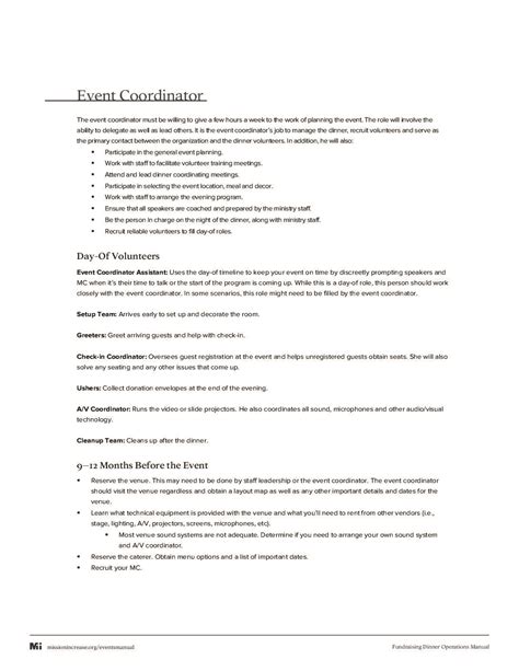 Event Coordinator Job Description And Timeline Mission Increase