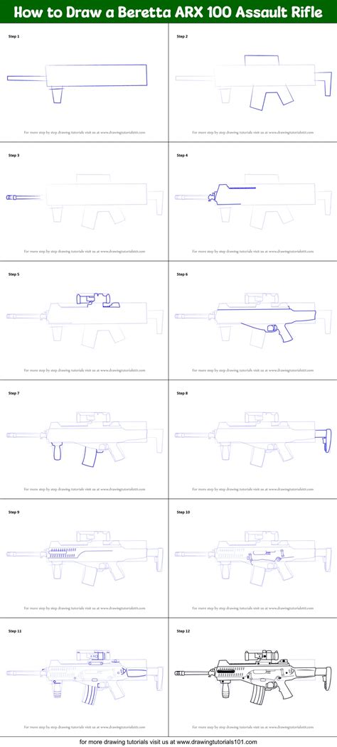 How To Draw A Beretta Arx 100 Assault Rifle Printable Step By Step