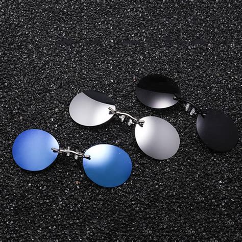 Clip On Nose Sunglasses Men Vintage Mini Round Sun Glasses Hacker Empire Matrix Morpheus Rimless