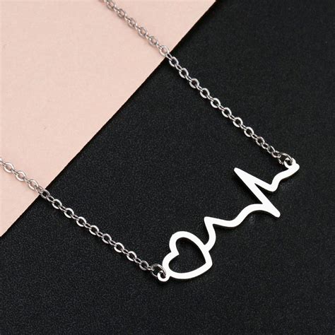 Todorova Stainless Steel Heartbeat Necklaces Pendants Love Heart Necklaces For Women Medical