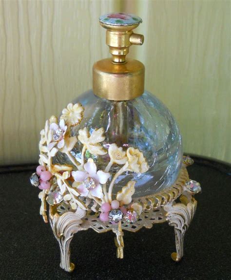 Vintage Irice Perfume Bottle Enamel Crystal Rhinestone Jeweled Gold