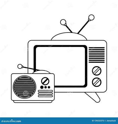 Old Television And Radio Cartoons In Black And White Stock Vector