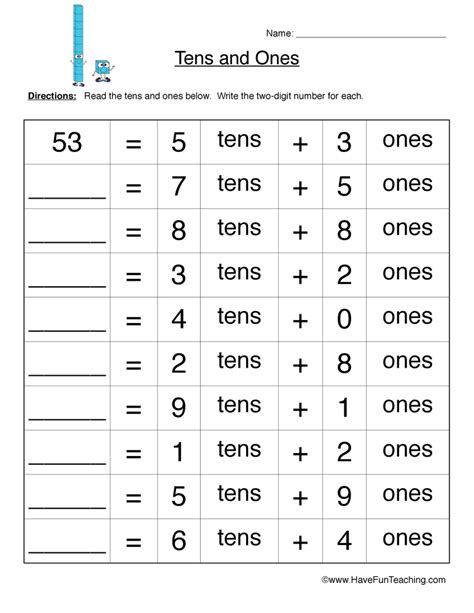 Understanding our base 10 number system is a critical skill for students! Tens Ones Worksheet 2