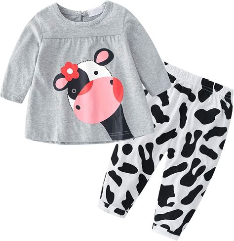 Toddler Baby Girls Clothes Sets Adorable Cow Pattern Long