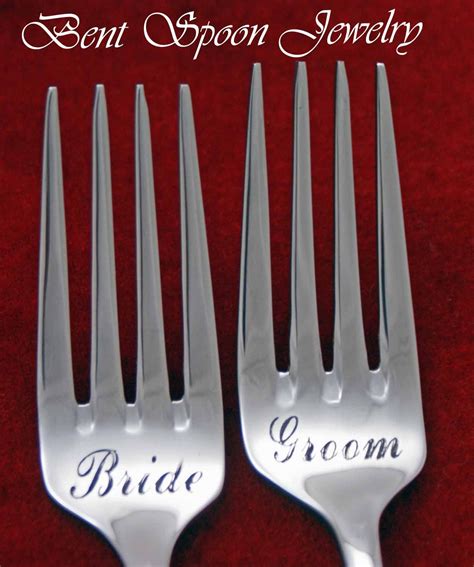 Wedding Cake Fork Set Bride Groom Modern By Bentspoonjewelry 2800