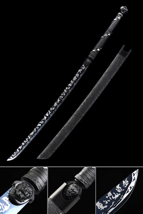 Handmade Japanese Katana Sword High Manganese Steel No Guard With Blue