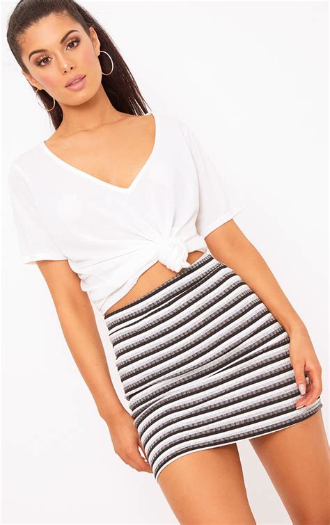 Black Ribbed Stripe Mini Skirt Skirts Prettylittlething Usa