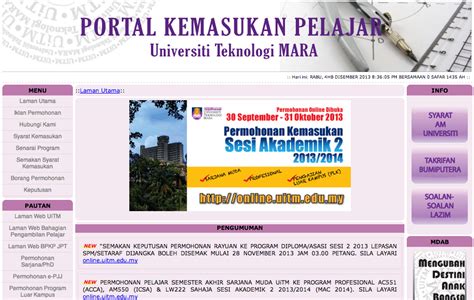 Keputusan permohonan kemasukan ke universiti teknologi mara (uitm) pengambilan sesi kedua mac 2012 telah boleh disemak mulai semalam. PENGUMUMAN MINGGU TEMUDUGA KEPADA PELAJAR YANG MEMOHON ...