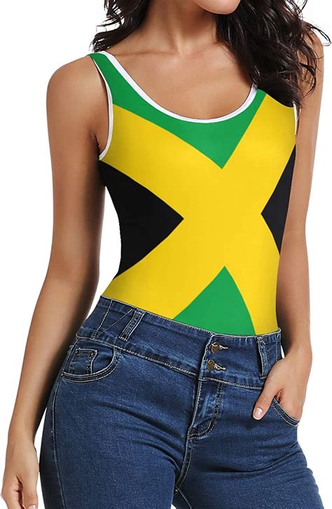 Allgobee Womens Tank Top Jamaican Flag Pride Bodysuits Scoop Neck