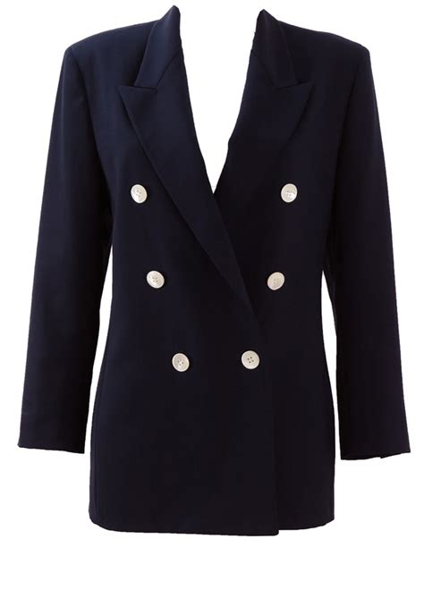 Genny Double Breasted Navy Blazer With White Button Detail M Reign
