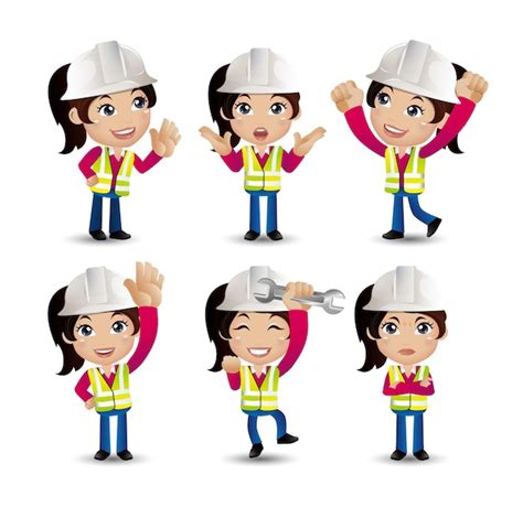 Premium Vector Woman Engineer With Different Poses