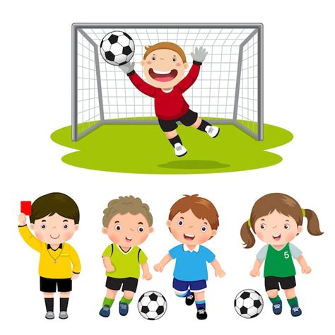 Premium Vector Set Of Cartoon Soccer Kids With Different Pose