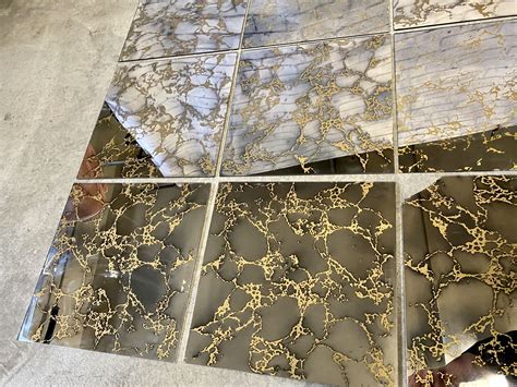 9 12x12 Inch Gold Vein Marble Mirror Tiles 60s 70s Wall Decor Mid