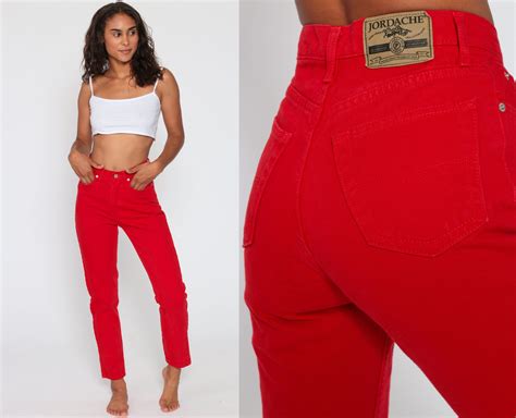 Red Jordache Jeans High Waisted Red Skinny Mom Jeans S Jeans High Waist Denim Slim S