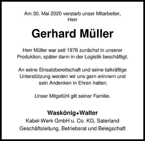 Der frühere fußballnationalspieler gerd müller ist tot. Traueranzeigen von Gerhard Müller | nordwest-trauer.de