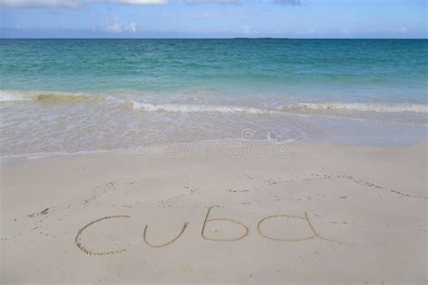 The Inscription Cuba On The Beach Sand Stock Image Image Of