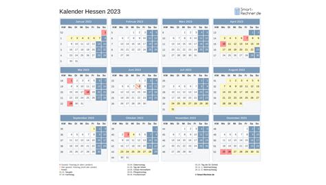 Kalender Hessen 2023 | mit Ferien und Feiertagen