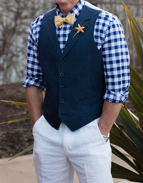 Beachy Gatsby Wedding Outfit With Bowtie Vest Rolled Up Sleeves And