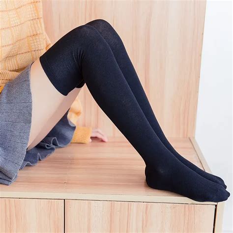 Sexy Cotton Over The Knee Socks Women Solid Color Elasticity Thigh High Stockings Winter Long