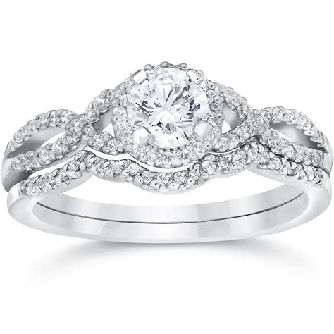 Shop K White Gold Ct Tdw Diamond Infinity Halo Engagement Wedding Ring Set Free Shipping