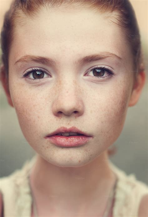 Portrait Of A Girl With Freckles People Photos On Creative Market
