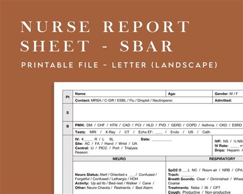 Nurse Report Sheet Sbar Format Simple And Easy To Use Etsy