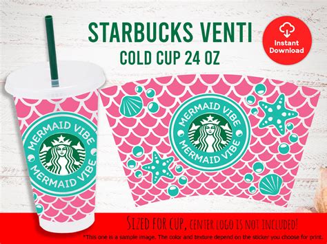 Full Wrap Mermaid Starbucks Venti Cold Cup 24oz Svg Png Eps Etsy