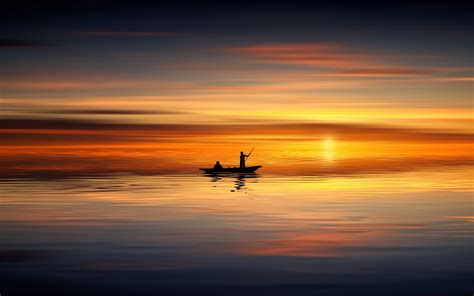 Download Wallpaper 3840x2400 Boat Skyline Silhouettes Sunset Sea 4k