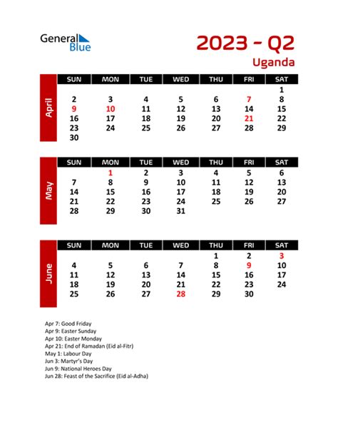 Uganda Calendars With Holidays