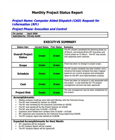 Monthly Status Report Template Best Template Ideas