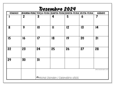 Calendário de décembre de para imprimir DS Michel Zbinden BR