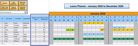 2021 Employee Vacation Calendar Excel Calendar Template Printable